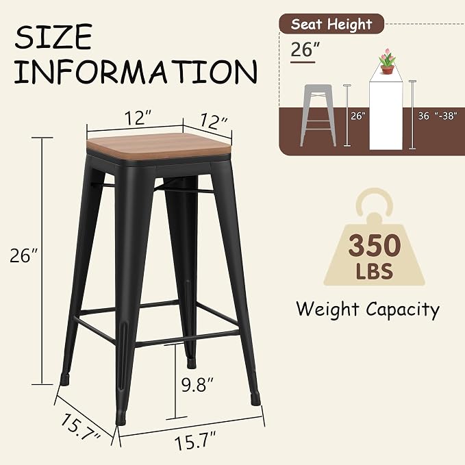 Andeworld Bar Stools Set of 4 Stackable Metal Bar Stools Industrial Counter - Image 2