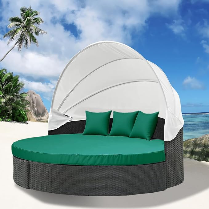 MICTONY Outdoor Daybed Cushion Cover, Sun Bed Round Cushion ONLY, Ink Green - Image 6