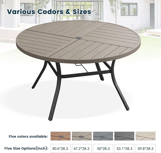 Patio Dining Table for 6-8, Round Metal Outdoor Table - Image 6