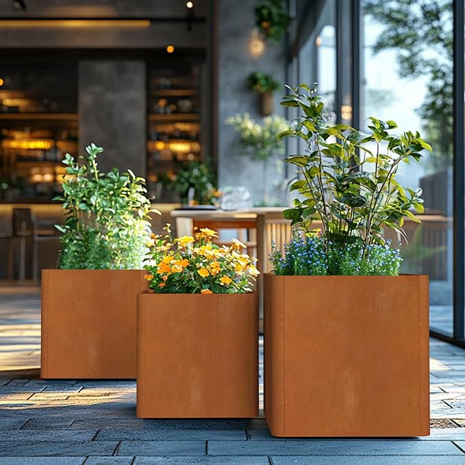 Corten Steel Planter Box 26" L x 26" W x 26" H, Large Metal Square Planter - Image 6