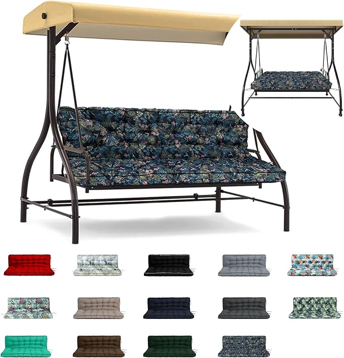 Waterproof Porch Swing Cushion Replacement, Thick 2–3 Seat Swing Seat Cushion by RUFXIEZW