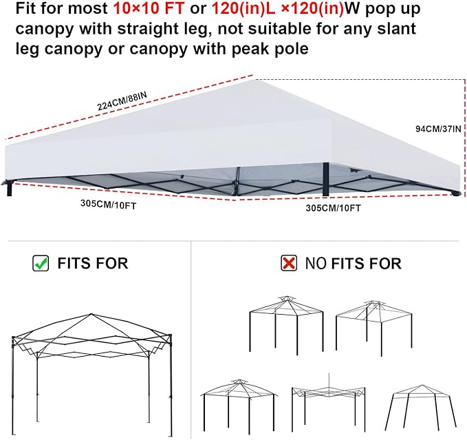 Joramoy 10×10 Canopy Replacement Top Only, Waterproof Pop Up Canopy Tent Top - Image 2