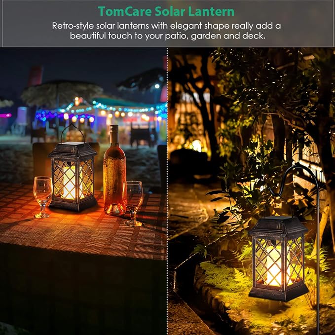 TomCare Solar Lights Outdoor Flickering Flame Metal Solar Lantern Outdoor - Image 5