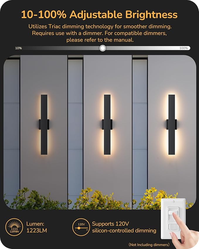 EDISHINE 23.6" Modern Outdoor Wall Lights, 3CCT & 10%-100% Dimmable, IP65 - Image 5