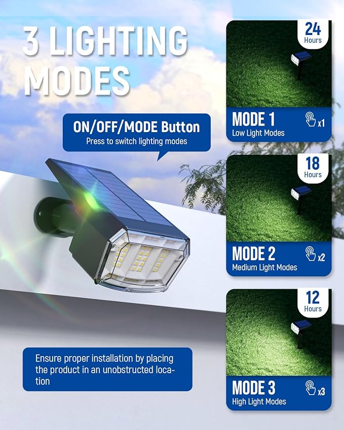 Solar Spot Lights Outdoor Waterproof 2 Pack IP65, 63 LED 3 Lighting Modes - Image 3