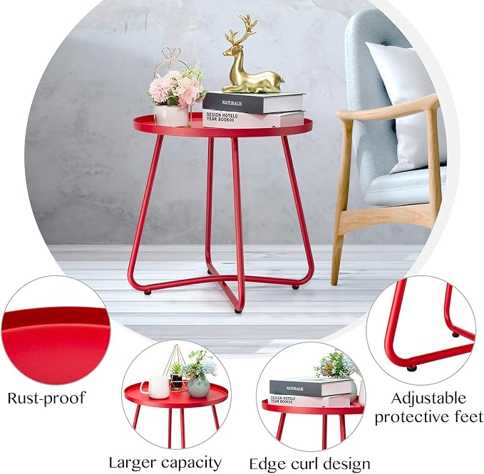 danpinera Outdoor Side Tables, Weather Resistant Steel Patio Side Table - Image 5