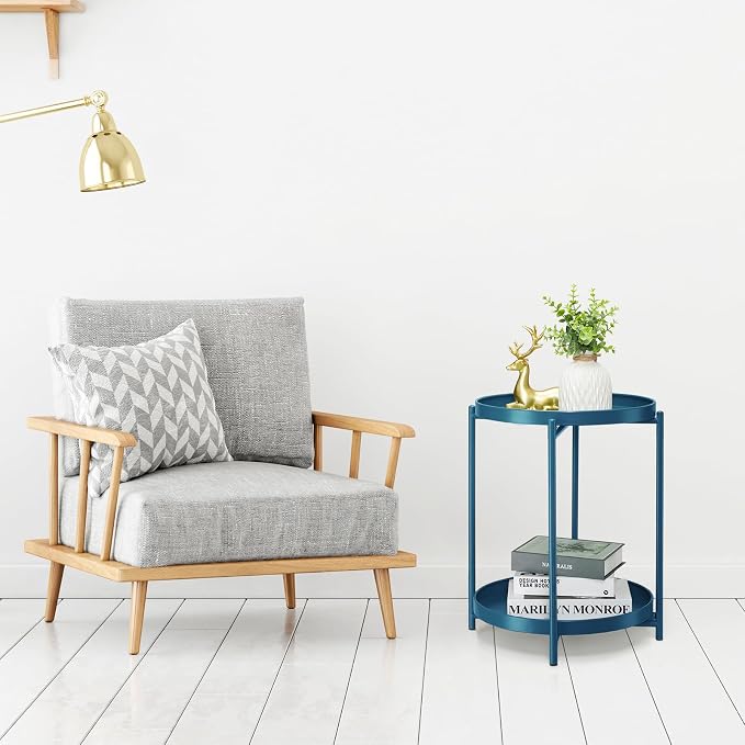 danpinera 2-Tier End Table, Outdoor Side Table Metal Round Side Table - Image 9
