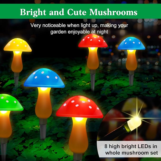 Solar Garden Decor Lights, Solar Powered Mushroom Outdoor Waterproof Long - Image 4