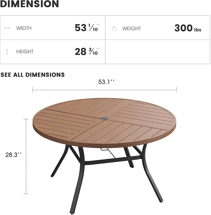 Patio Dining Table for 6-8, Round Metal Outdoor Table - Image 3
