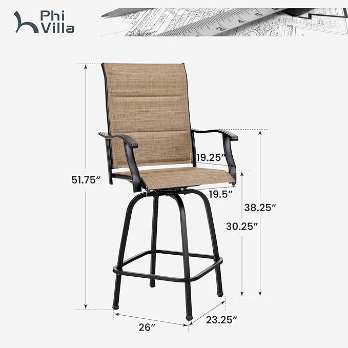 PHI VILLA Outdoor Patio Swivel Bar Stools Set of 4 - Image 3