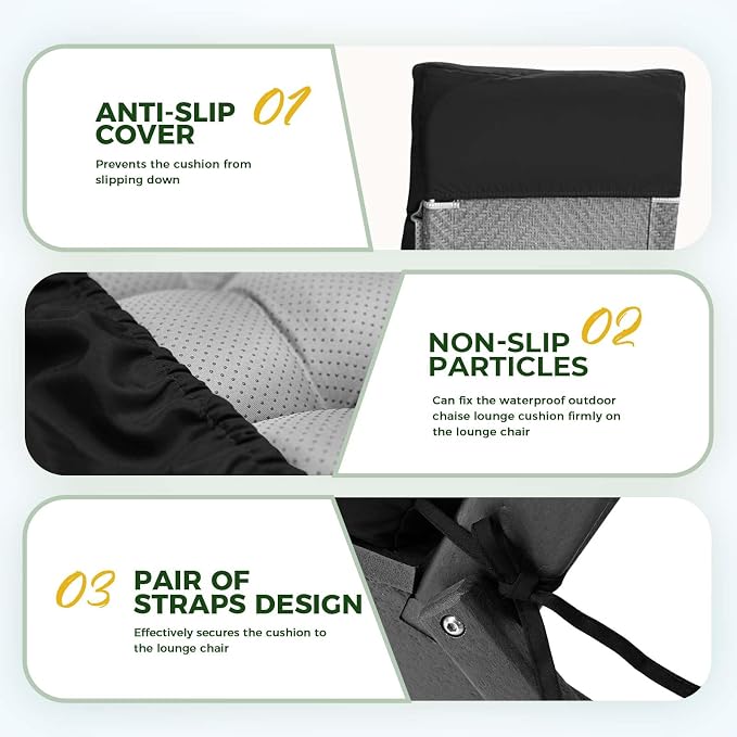 Outdoor Chaise Lounge Chair Cushion 74.4 x 22 x 4.7 Inches Non-Slip Lounge - Image 4