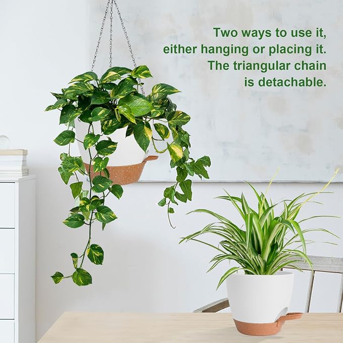 10/9/8 Inch Hanging Planter for Indoor Outdoor Plants, 3 Pack Self-Watering - Image 5