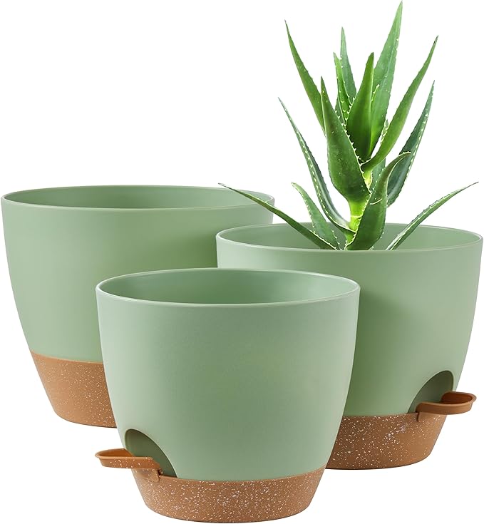 FaithLand 3-Pack Planter Pots, 10 9 8 Inch Self Watering Flower Pots by FaithLand