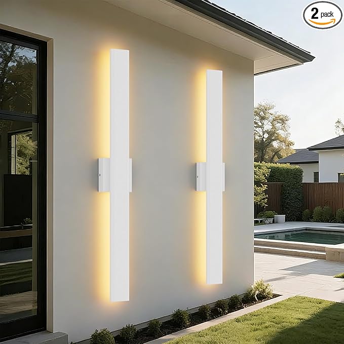 Aipsun 2 Packs Outdoor Wall Sconce, 3000K 4000K 6000K, 31.5in Modern White by Aipsun