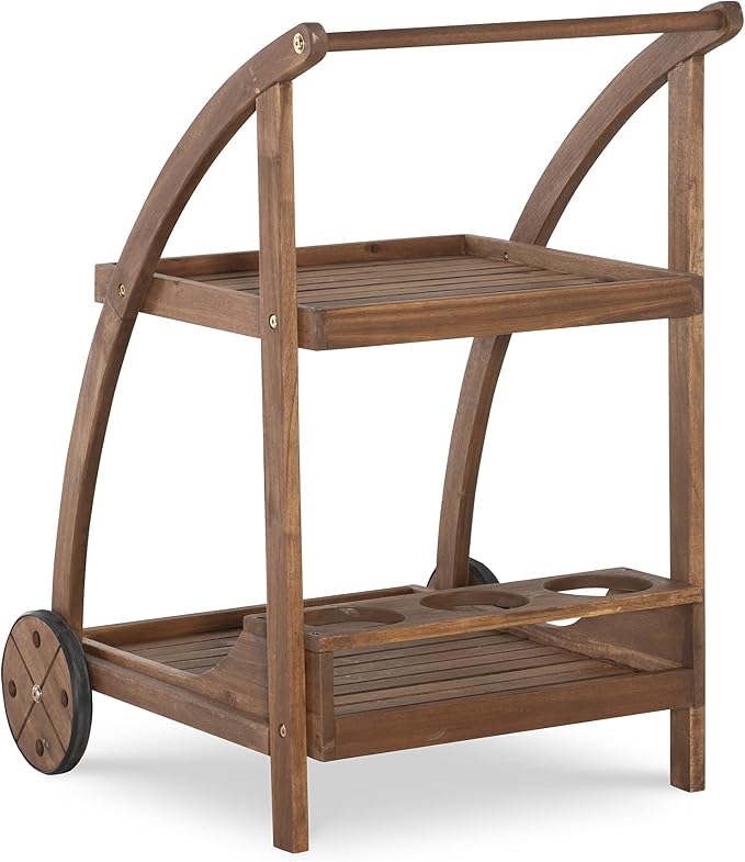 Linon Chandler Acorn Finished Acacia Wood Outdoor Bar Trolley - Image 9