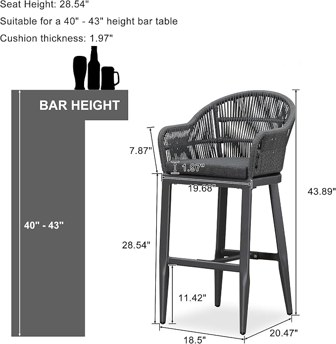 PURPLE LEAF Outdoor Bar Height Stools Set of 2 Patio Metal Modern Wicker Rattan - Image 2