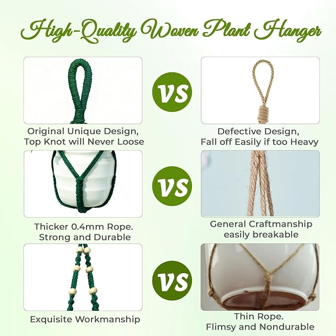 Macrame Plant Hanger, Wood Beads Cotton Hanging Planter Holder - Image 4