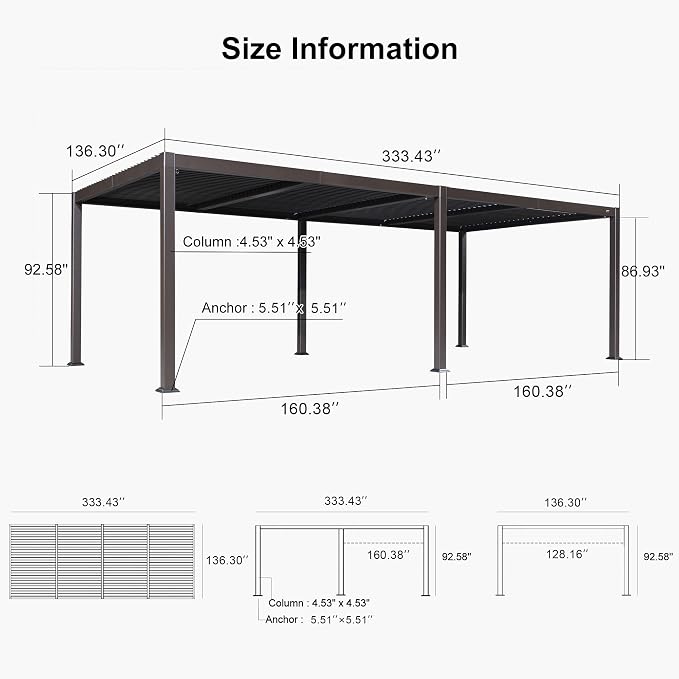 PURPLE LEAF 11' x 28' Louvered Pergola Outdoor Adjustable Louvre Shade Modern - Image 7
