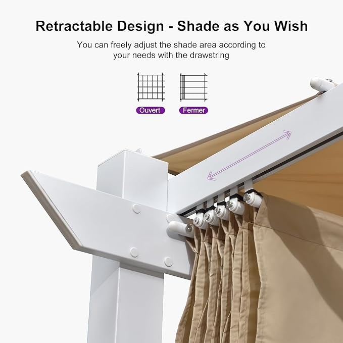 PURPLE LEAF 10' x 13' Aluminum Outdoor Pergola White Retractable Pergola - Image 6