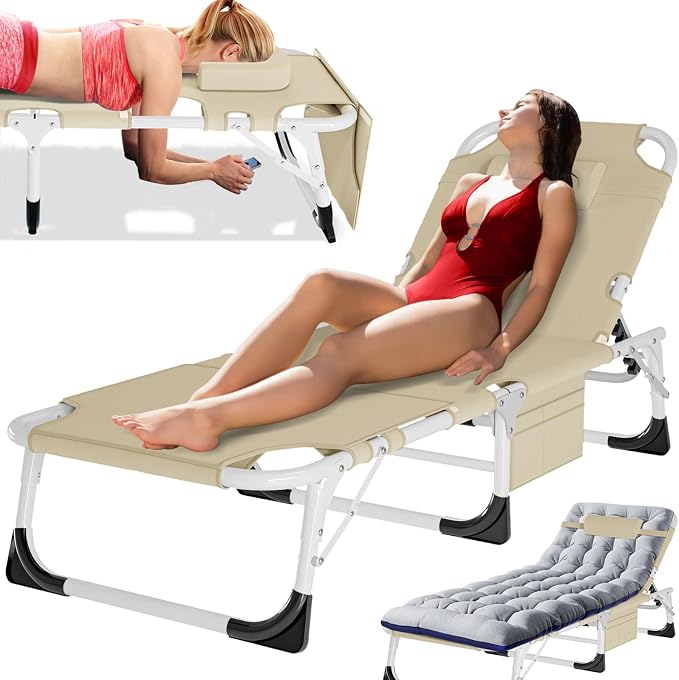 MOPHOTO Oversized Beach Lounge Chair, 5-Position Adjustable Tanning Chair by MOPHOTO