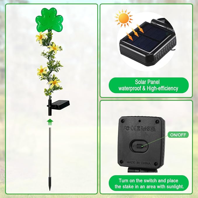 ST Patrick's Day Decorations Outdoor, 2 Pack Shamrock Solar Lights Outdoor - Image 6
