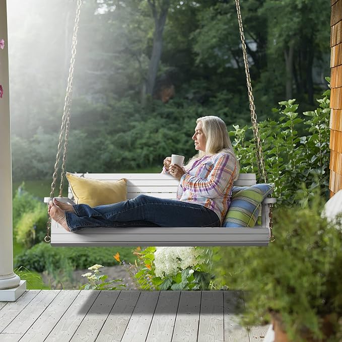 VINGLI Upgraded Patio Wooden Porch Swing - Image 6