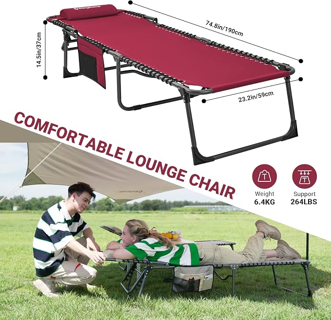 KingCamp Lounge Chair Outdoor, Folding Portable Tanning Chairs Comfy Adjustable - Image 3