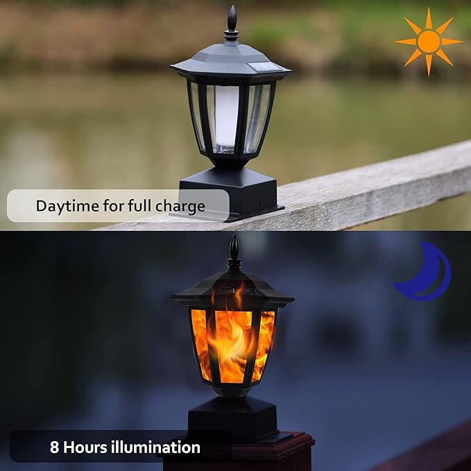 Dynaming Solar Flame Post Lights Outdoor, Solar Powered Lamps Fence Post Cap - Image 3