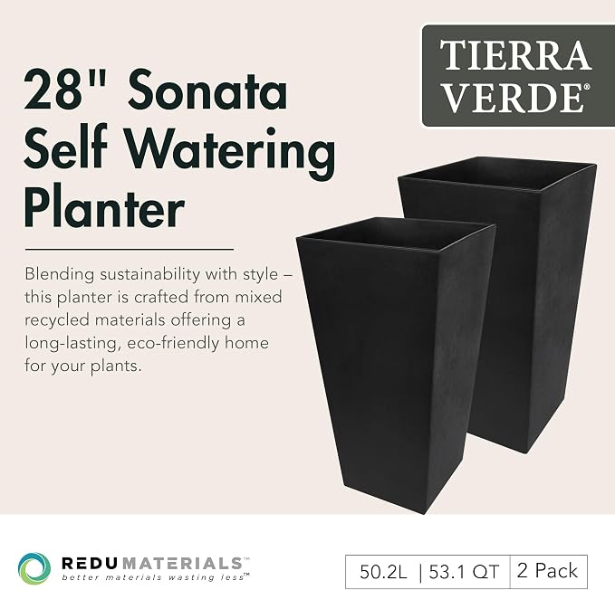 Tierra Verde 2-Pack Indoor & Outdoor Self-Watering Square Planters - Image 2