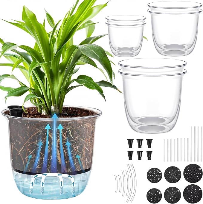 6 Pcs Clear Self Watering Pots for Indoor Outdoor Plants Flowers, 2 Each of 4 by Unknown