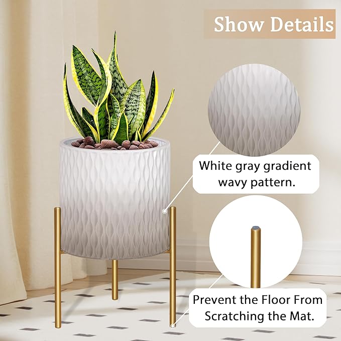 ARNIS Plants Pots with Stand, Unique Mid Century Decorative Metal Flower Pots - Image 3