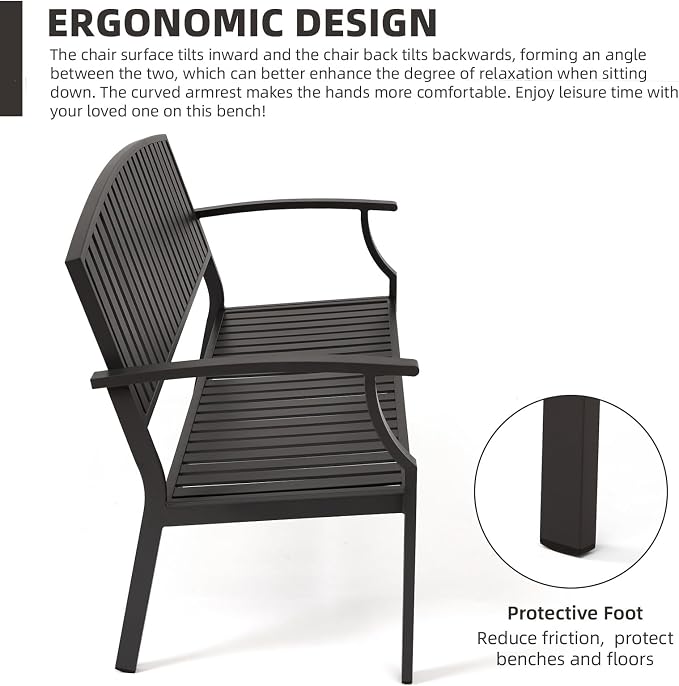 52" Outdoor Bench Weatherproof, Rust-Resistant Aluminum Metal Patio Garden Bench - Image 3