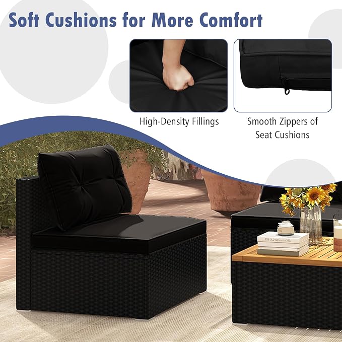 Tangkula 5 Piece Rattan Sofa Set, Outdoor Wicker Furniture Set w/Seat & Back - Image 9