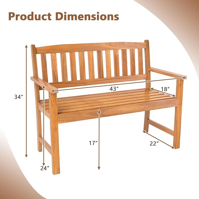 COSTWAY Wooden Bench Outdoor, Sturdy Outdoor Acacia Wood Bench - Image 2