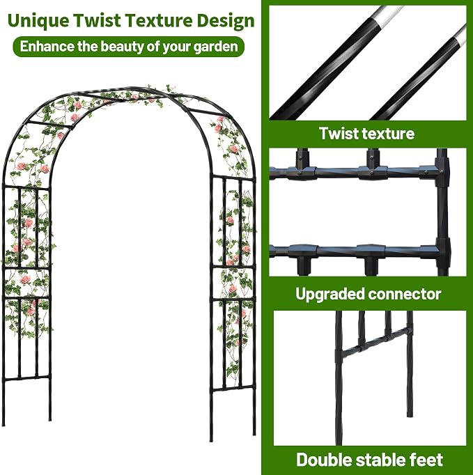Twira Garden Arch Trellis, 7.9FT Metal Garden Arbor Trellis - Image 3