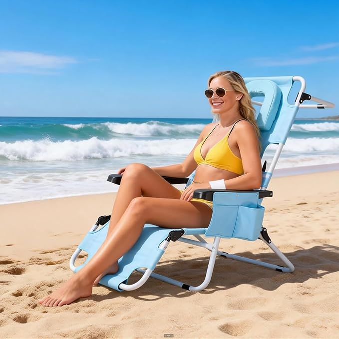 MOPHOTO Oversized Beach Lounge Chair, 5-Position Adjustable Tanning Chair - Image 9