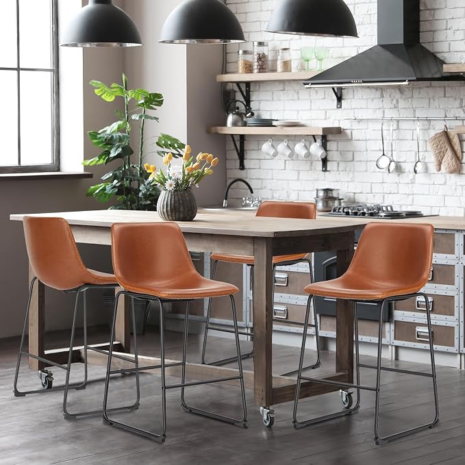 DUMOS 26 Inch Counter Height Bar Stools Set of 4, Modern Faux Leather High - Image 6