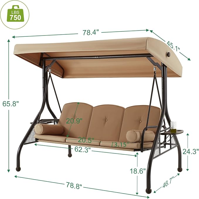 GYUTEI 3-Seat Outdoor Patio Swing - Image 6