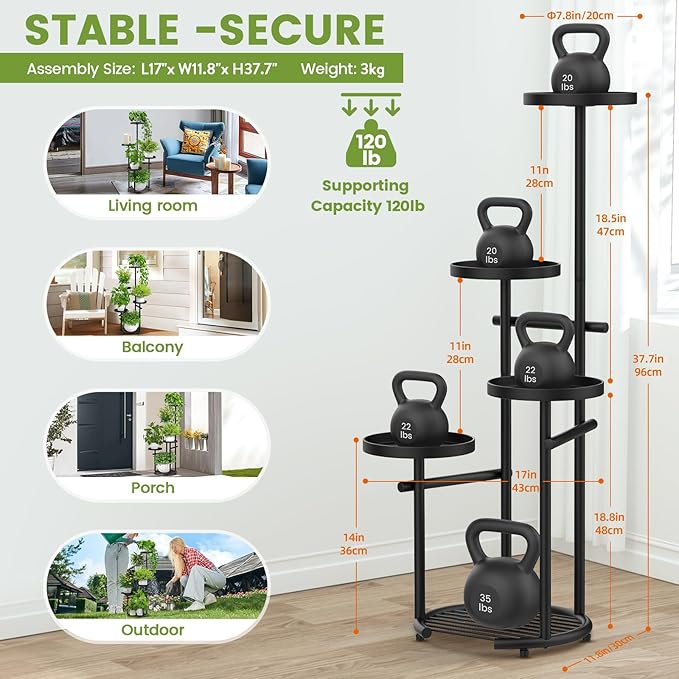 TOSKING 5 Tier Tall Plant Stand Indoor Outdoor, Heavy Duty Corner Plant Stand - Image 3