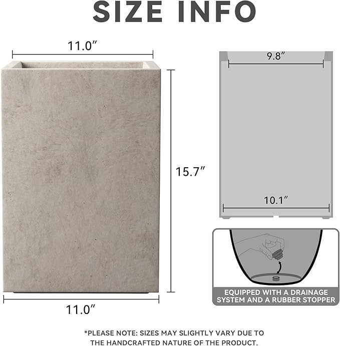 Kante 15.7" H Tall Rectangular Concrete Planters, Outdoor Indoor Lightweight - Image 2