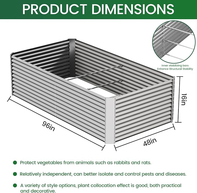 FRIZIONE 2pcs Tall 8x4ft Galvanized Raised Garden Bed Outdoor, Above Ground - Image 3