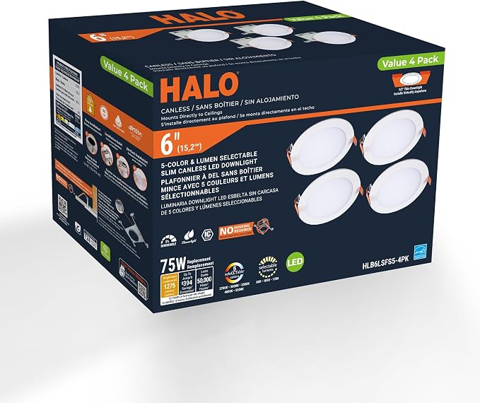 HALO HLB 6 inch LED Recessed Lighting Canless Dimmable Wet Location Selectable - Image 9