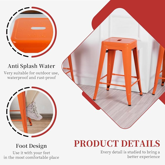 FDW Metal Bar Stools Set of 4 Counter Height Bar Stools 24 Inches Industrial - Image 7
