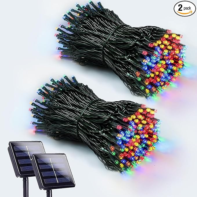 2 Pack 200 LED Solar Christmas Lights Outdoor, Solar String Lights by EEW