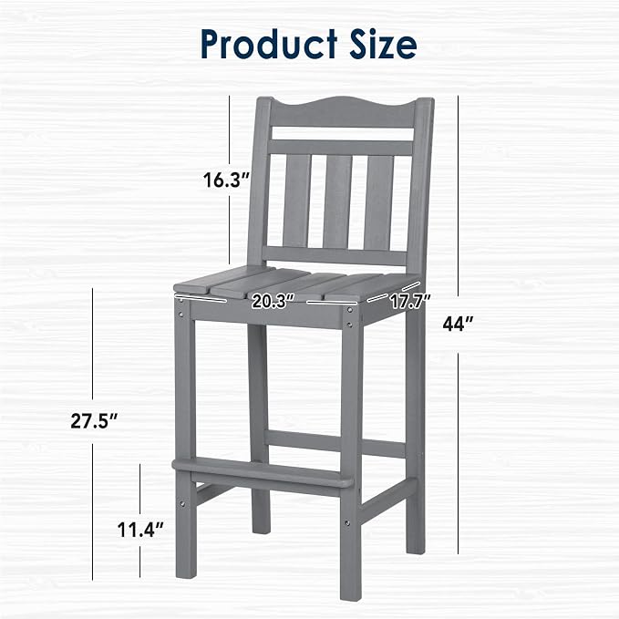 nalone Outdoor Bar Stools Set of 2, HDPE Tall Adirondack Chairs Bar Chairs - Image 3