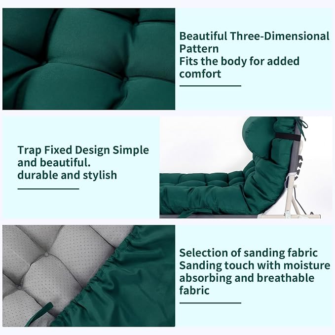 Tudomro 1 Pcs Dark Green 66'' Outdoor Chaise Lounge Cushion Waterproof Patio - Image 2