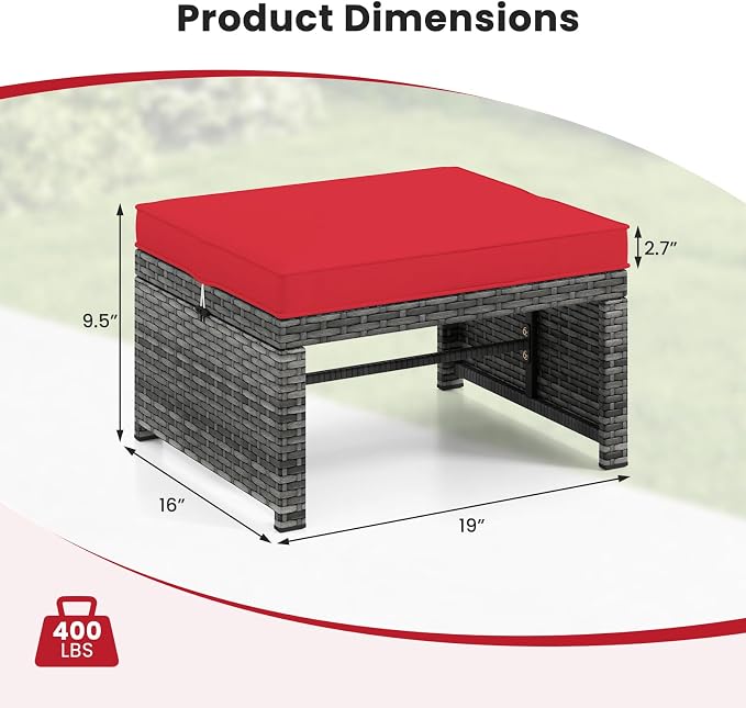 ORALNER Outdoor Ottoman, All-Weather Rattan Foot Stool w/Cushions, Foot Rest - Image 5