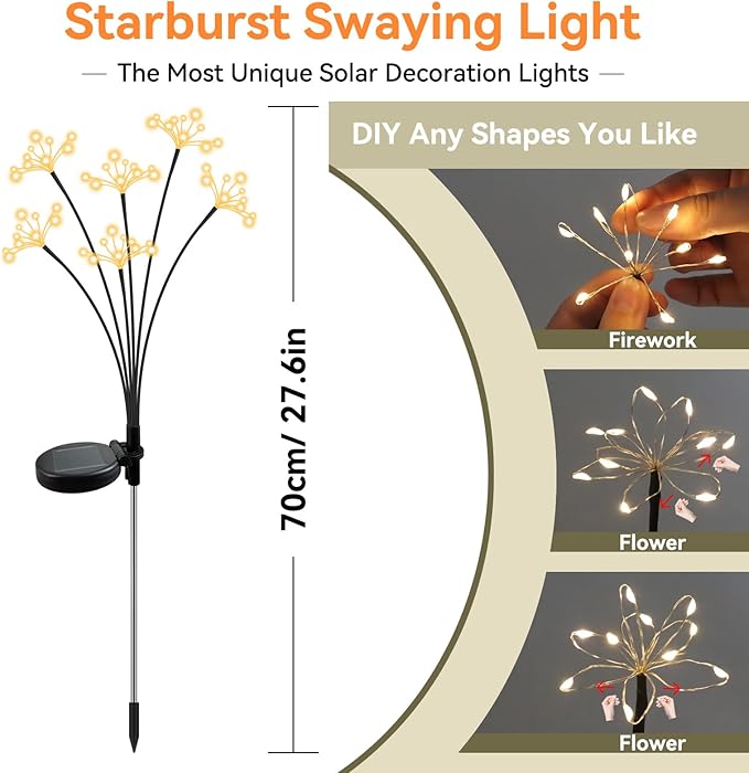 Solar Garden Lights 2 Pack Waterproof Solar Swaying Starburst Light Outdoor - Image 2