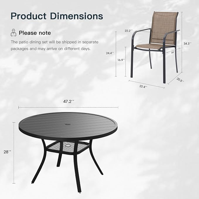 VICLLAX 7 Pieces Patio Outdoor Dining Set, 47.2" Round Metal Table - Image 2