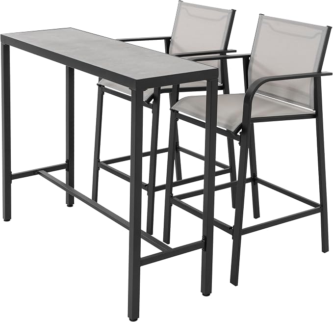 NUU GARDEN 3-Piece Outdoor Bar Set, Patio Bar Table and 2 Textilene High Bar by NUUGARDENCORPORATION